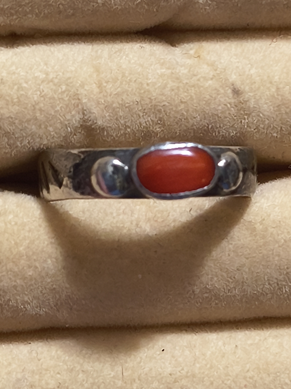 Sterling Silver & Coral Native American Navajo Handmade Ring Unsigned Sz 6